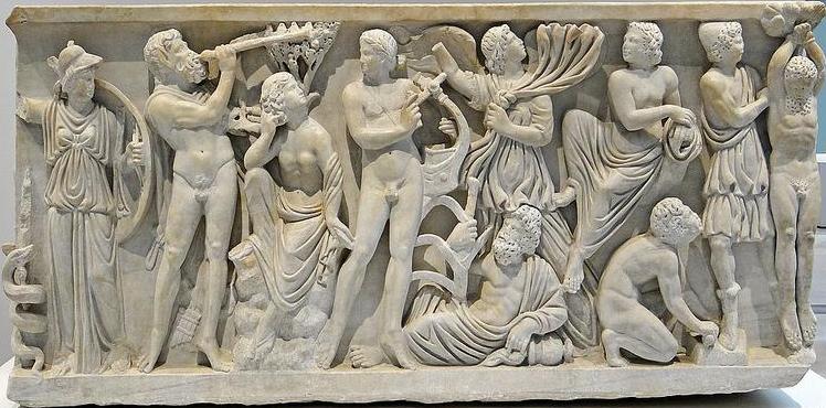 Марсий и Аполлон, римский саркофаг